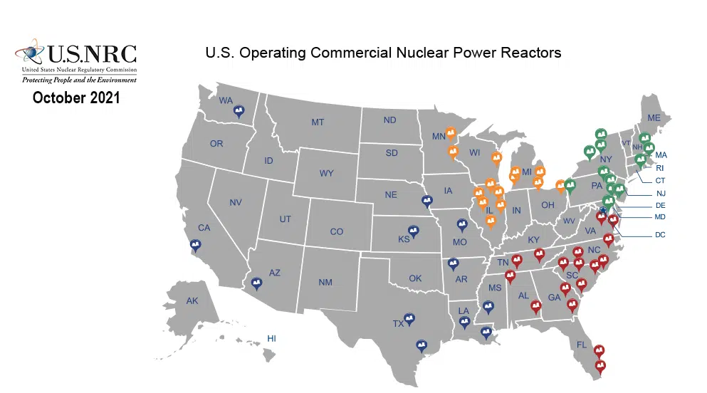 Map of U.S. civilian nuclear power plant locations